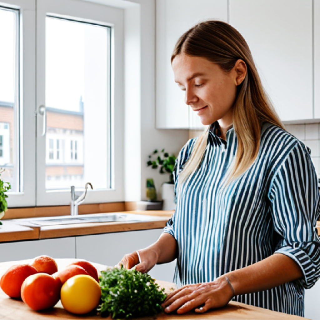 The Influencer's Kitchen**
"A bright and modern Swedish kitchen, fully clothed female influencer in stylish yet modest clothing is preparing a healthy meal, showcasing sustainable kitchenware. Natural light, clean aesthetic, focus on ethical and eco-friendly products. Safe for work, appropriate content, professional photography, perfect anatomy, natural pose."
**