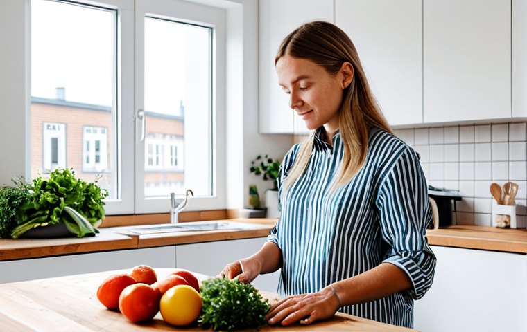 The Influencer's Kitchen**

"A bright and modern Swedish kitchen, fully clothed female influencer in stylish yet modest clothing is preparing a healthy meal, showcasing sustainable kitchenware. Natural light, clean aesthetic, focus on ethical and eco-friendly products. Safe for work, appropriate content, professional photography, perfect anatomy, natural pose."

**