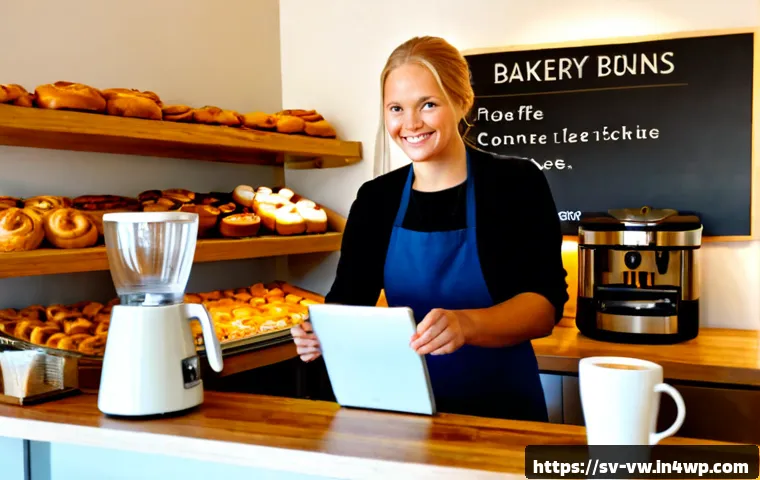 Home 17 소비자 심리와 신규 고객 유치 방안 - Photorealistic Swedish neighborhood bakery café, friendly small-business owner warmly greeting a new...